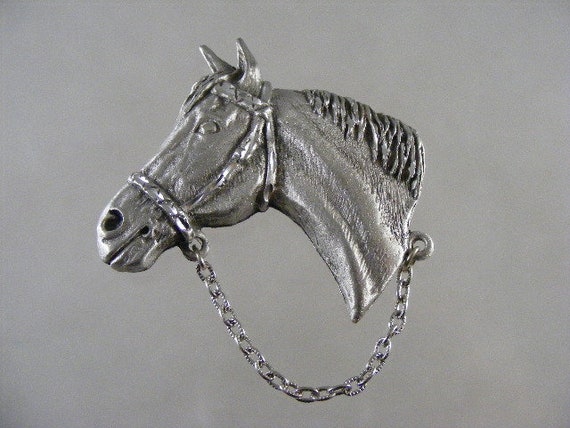 Large Vintage Pewter Western Quarter Horse Brooch… - image 1
