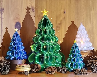 Shiny Desktop Christmas Tree, Blue Green Ombre, Holiday Decor