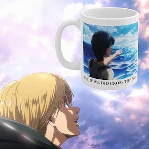 Attack on Titan Ocean Scene Mug, Eren, Mikasa, Armin, Anime Gift