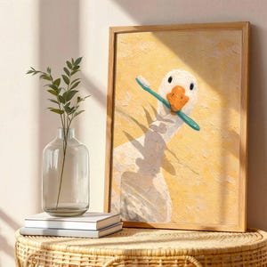 Funny Goose Wall Art, Toothbrush Goose Print, Bathroom Bird Decor, Quirky Animal Poster image 6