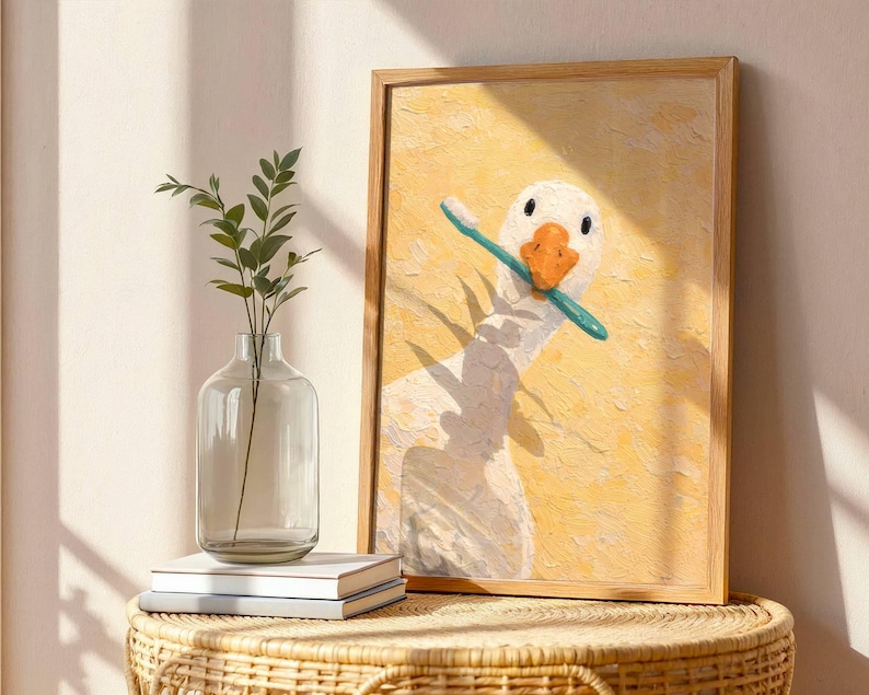 Funny Goose Wall Art, Toothbrush Goose Print, Bathroom Bird Decor, Quirky Animal Poster image 6