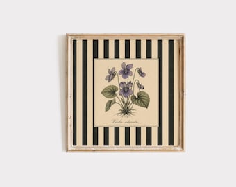 Fioletowa sztuka ścienna, vintage'owy botaniczny nadruk kwiatowy, plakat kwiatowy Cottagecore