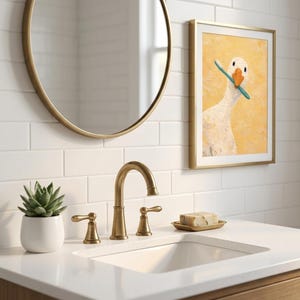 Funny Goose Wall Art, Toothbrush Goose Print, Bathroom Bird Decor, Quirky Animal Poster image 7