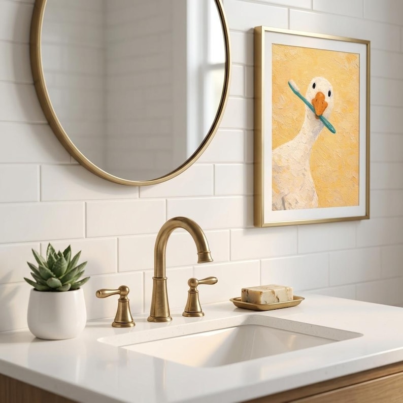 Funny Goose Wall Art, Toothbrush Goose Print, Bathroom Bird Decor, Quirky Animal Poster image 7
