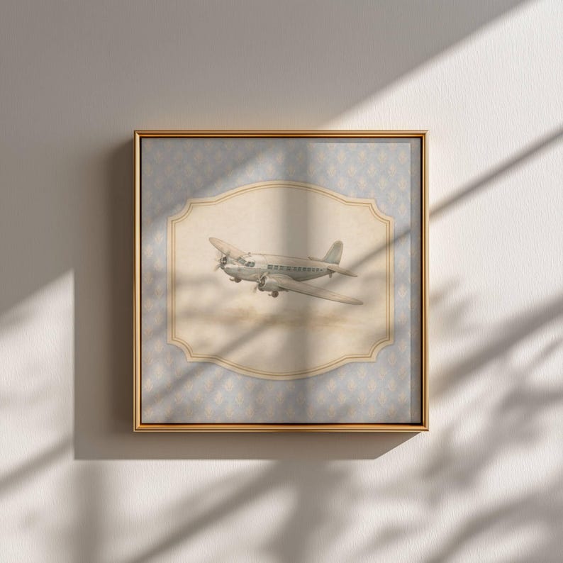 Vintage Airplane Wall Art, Blue Aviation Print, Boys Room Wall Decor image 7