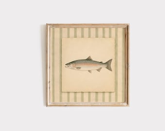 Plakat z łososiem, sztuka ścienna do kuchni w stylu vintage, plakat z rybą morską