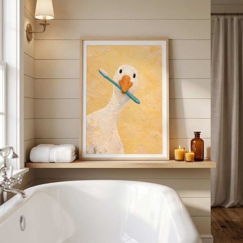 Funny Goose Wall Art, Toothbrush Goose Print, Bathroom Bird Decor, Quirky Animal Poster image 3