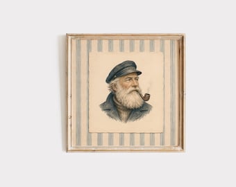 Fisherman Portrait Print, Vintage Coastal Wall Art, Nautical Seaside Poster