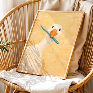 Funny Goose Wall Art, Toothbrush Goose Print, Bathroom Bird Decor, Quirky Animal Poster image 8