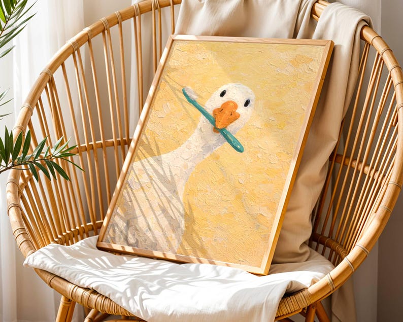 Funny Goose Wall Art, Toothbrush Goose Print, Bathroom Bird Decor, Quirky Animal Poster image 8