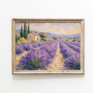 ラベンダー畑の水彩画プリント：フランス、プロヴァンス（10×8インチの