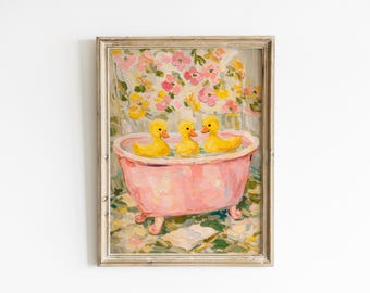 Pastel Rubber Duck Bath Art, Cottagecore Kids Bathroom Print (Digital Download)