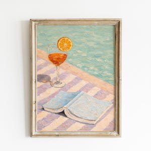 Aperol Spritz väggkonst, drinktryck vid poolen, sommarläsningsdekor, cocktailposter med kustmotiv