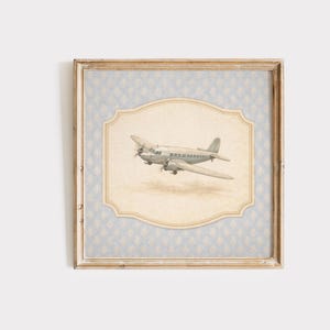 Vintage Airplane Wall Art, Blue Aviation Print, Boys Room Wall Decor image 1