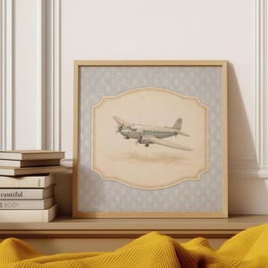Vintage Airplane Wall Art, Blue Aviation Print, Boys Room Wall Decor image 8