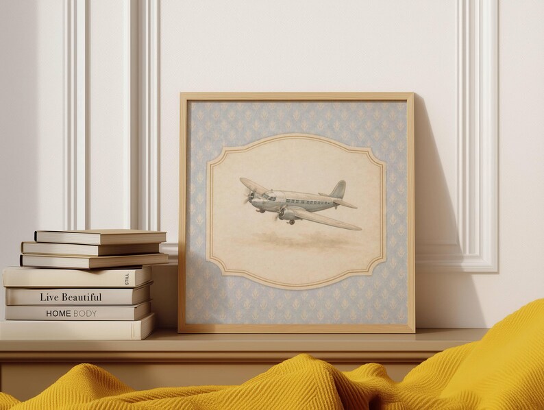 Vintage Airplane Wall Art, Blue Aviation Print, Boys Room Wall Decor image 8