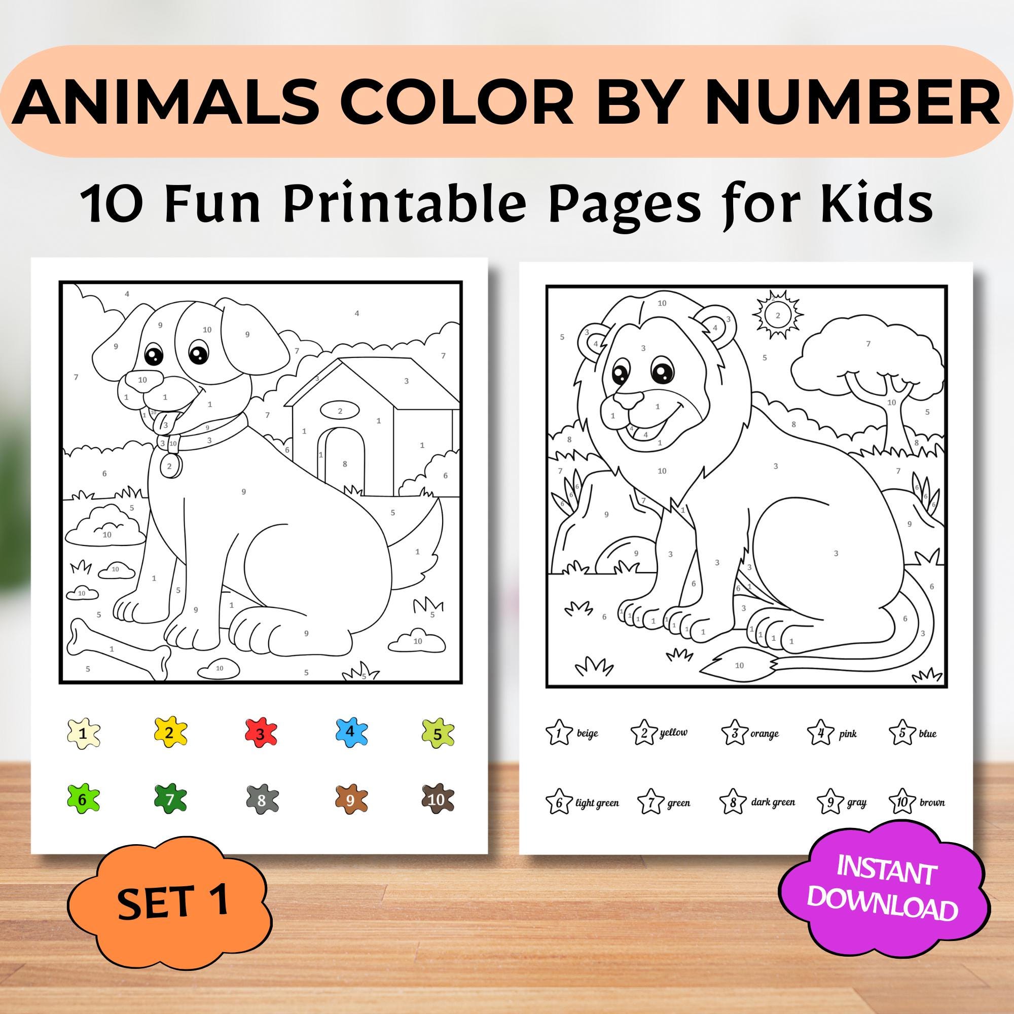 Animals Color by Number Printable | Kids Coloring Pages PDF | Set 1 ...