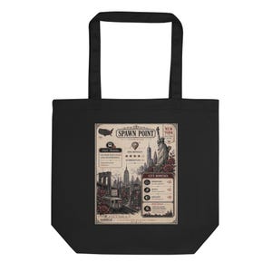 New York Spawn Point Tote Bag, Retro Gamer NYC Graphic, Organic Cotton Canvas Bag