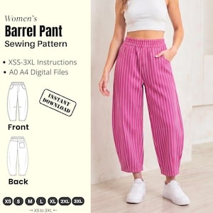 Cartamodello per pantaloni a botte da donna / Cartamodello per pantaloni a gamba larga / File digitale A0 A4 / Cartamodello per pantaloni a palloncino / Cartamodello stampabile XS-3XL