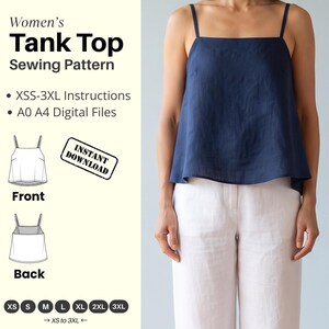 Summer Top Sewing Pattern PDF | Linen Tank Top Pattern | A0 A4 Files | Top Sewing Pattern for Women | Beginner Friendly Instruction