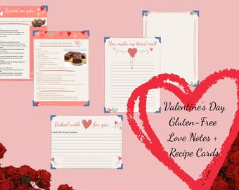 Valentine’s Day Gluten-Free Recipe Cards | Love Notes + Printable Dessert Cards | Romantic Food Gift Tags