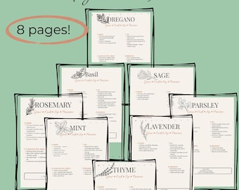 Herb Cheat Sheets Printable | Garden Herb Guide | Cooking, Cocktails & Mocktails | Gluten-Free Kitchen | Instant Download