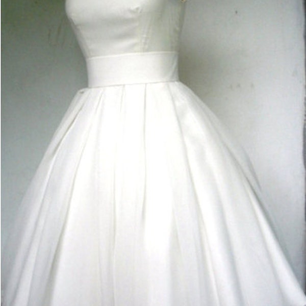 Limited Sale! 50s inspired gown in Ivory chiffon, with boat neckline, and tea length pleated skirt