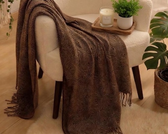 Plaid Tissé Bohème en Acrylique Doux – Couverture Cocooning Chic pour Canapé & Lit, Jeté de Lit Franges, Décoration Salon Hygge