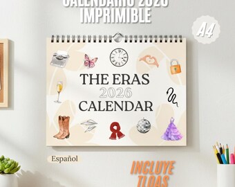 2026 Eras Calendar | Taylor Calendar 2026 | A4 Monthly Planner | Gift for Fans | In Spanish | Digital Download