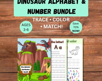 Alphabet and Number Dinosaur Bundle | Preschool & Homeschool ABC, 123, Trace | Ages 3-5 (Digital Download)