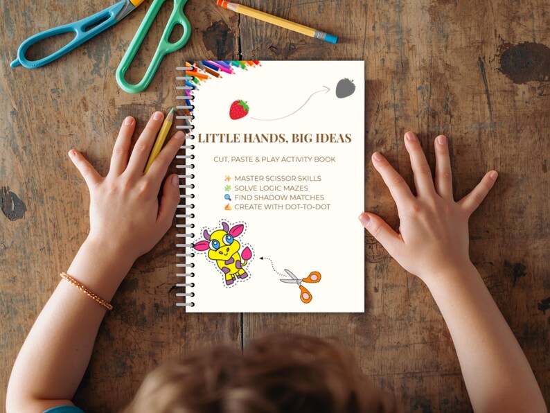 Scissor Skills Worksheet for Kids Ages 3-5, Bonus Maze, Dot-to-dot ...