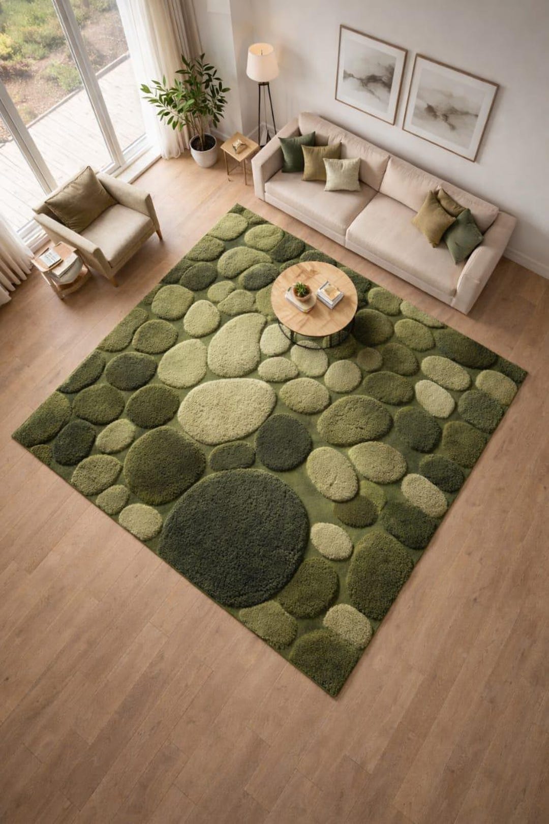 Green Stone Texture Wool Area Rug | Hand-tufted Plush Carpet - Etsy