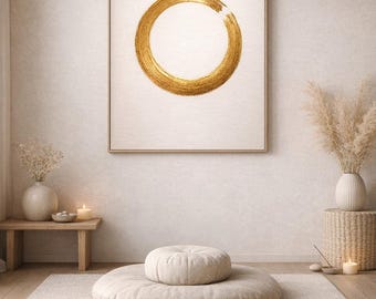 Gold Enso Zen Circle Art – Minimalist Japanese Decor (Digital Download)