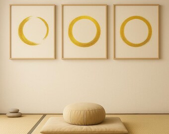 Golden Enso Circle Art - set van 3, minimalistische zen (digitale download)