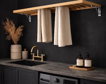 壁掛け式物干しラック、引き出し式木製衣類乾燥機（洗濯スペース用）