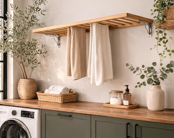 壁掛け式木製洗濯物収納ラック