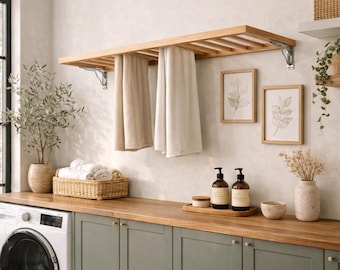 洗濯室用壁掛け木製物干しラック