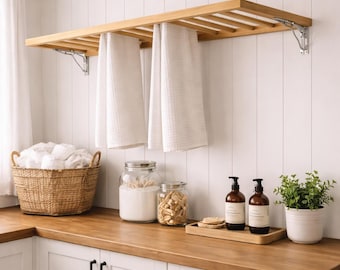 壁掛け式物干しラック　木製折りたたみ式洗濯物干し（狭いスペース向け）