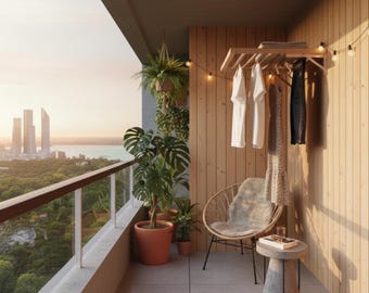 Multi Use Wooden Rack, Wall Mount Towel & Laundry Airer