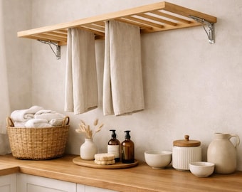 壁掛け式物干しラック　モダンな木製洗濯物乾燥ソリューション