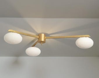 Stilnovo Style 3-Globe Mid-Century Modern Brass Sputnik Fixture Chandelier Light