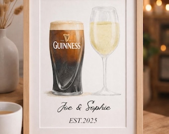 Personalized Valentine’s Gift Couples Drinks Print Custom Cocktail for Couples Anniversary, Engagement, Wedding Personalised Gift for him