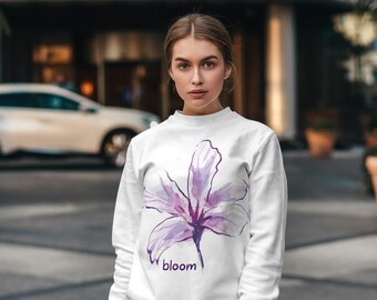 Purple Watercolor Flower Sweatshirt | Bloom Floral Crewneck