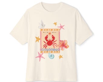Crab Beach Collage Tee | Nautical Sea Stars Shells T-Shirt