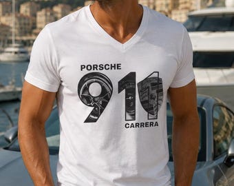 Porsche 911 Carrera V-Neck Tee | Retro Racing Number Graphic
