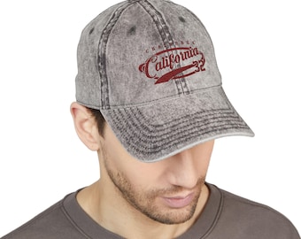 Vintage California Script Embroidered Cap | Distressed Baseball Hat
