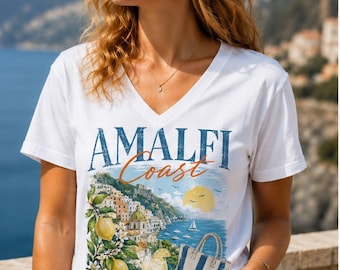 Amalfi Coast Lemon Beach Tote V-Neck Tee | Summer Gifts for Man and Women
