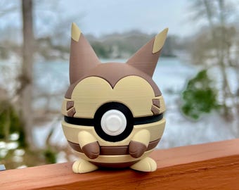 Pokemon Fidget Toy, 3D Printed Furret Pokeball, Gamer Desk Decor