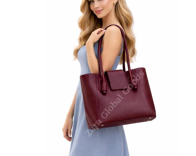 Leather Tote Bag for Women, Handmade Large Shoulder Work Purse