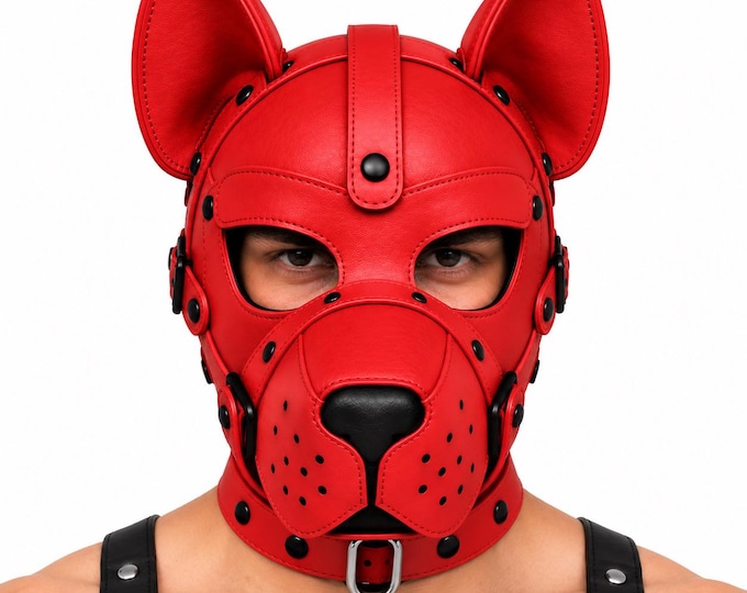 Leather Puppy Hood Mask, Adjustable Handmade Dog Hood with Removable Muzzle